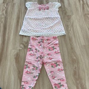 Iris & Ivy set. 24m. Pink floral pants with lace overlay top